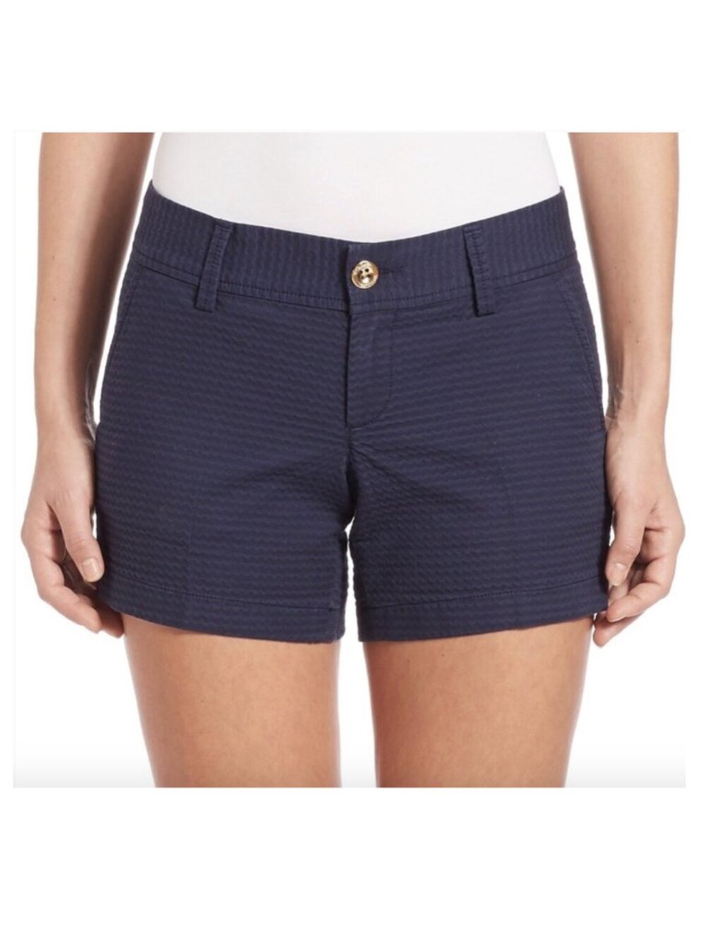 Lilly Pulitzer Callahan Shorts — Navy textured cotton, Size 8